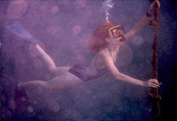 ALT =[“Dr. Jolie Bookspan: Dr. Bookspan free-diving to set an artificial mooring”]
